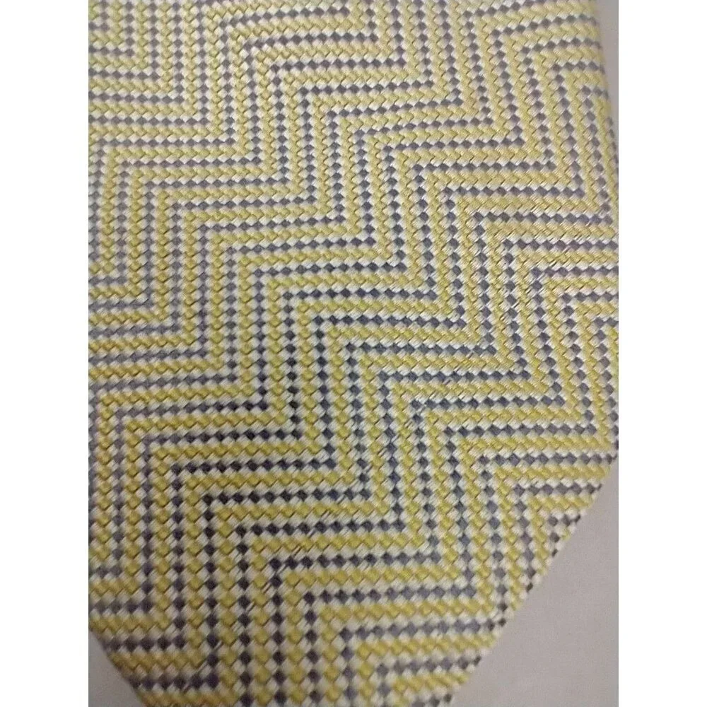 HENRY‎ JACOBSON Blue Yellow Textured Vintage 100% SILK TIE Jacquard